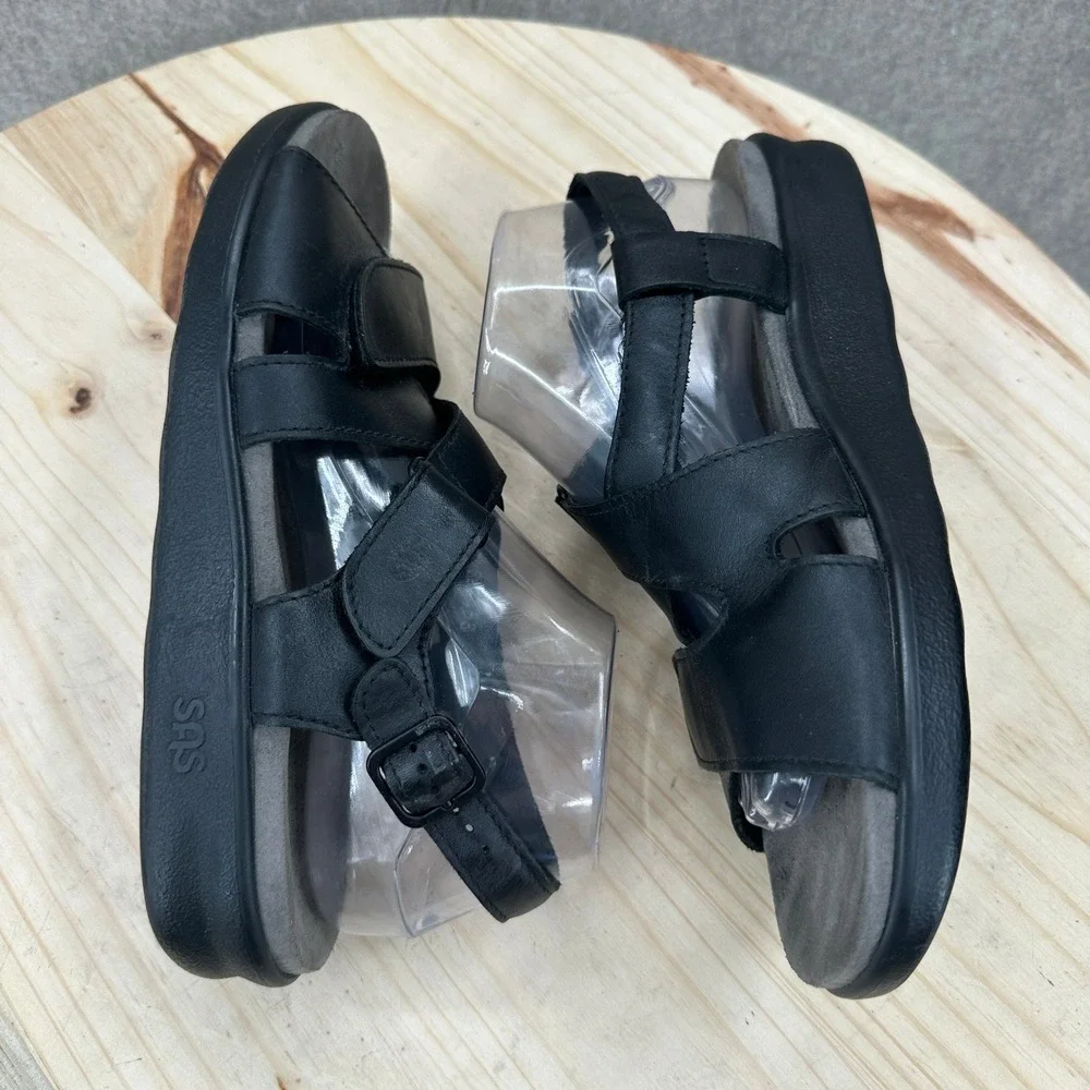 SAS Nudu Sandals Womens 10 Black Leather Comfort Adjustable Straps